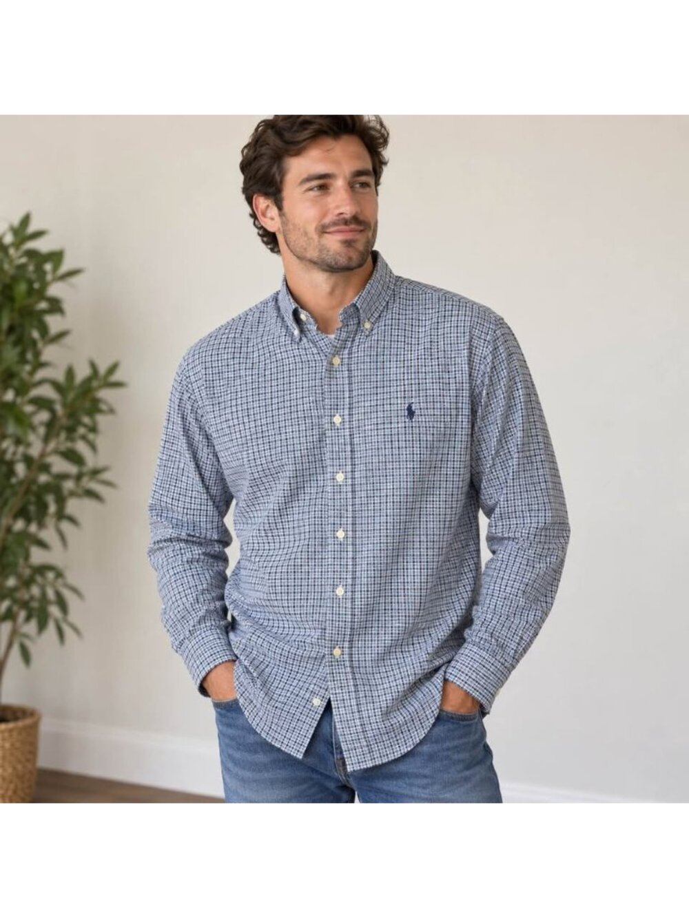 Ralph Lauren Men’s XL Long Sleeve Button Down Shirt – Blue Check